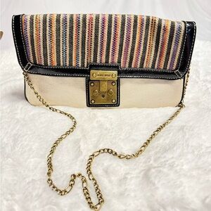 Vintage Nine West Striped Colorful Raffia Tweed Classy Shoulder Chain Purse Boho